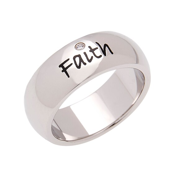 7mm Stainless Steel Women's Men's Ring Faith with Cubic Zirconia  Christian Religious Ring Fashion Jewelry, Religious Jewelry Gifts