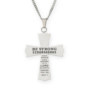 Sé fuerte y valiente Josué 1:9 Versículo de la Biblia Collar colgante de cruz, joyas y regalos cristianos