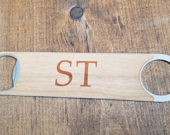 Wood Veneer Bottle Opener with Initials | Bottle Opener Groomsmen Gifts