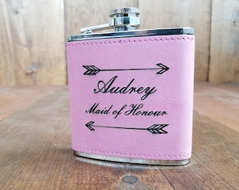 Personalized Pink Bridesmaid Flasks | Custom Engraved Bridesmaid Flasks | Bridesmaid Gifts