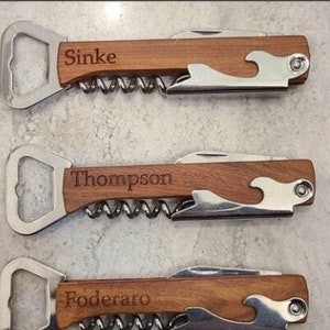 Engraved Wood Personalized Bottle Opener Groomsmen Gifts Custom Corkscrew Custom Bottle Opener Wedding Gift image 1