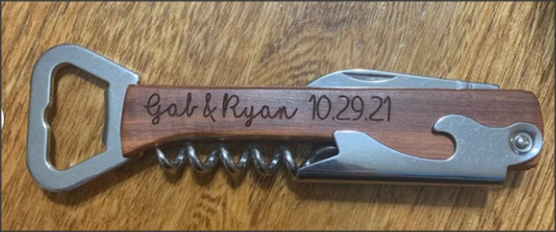 Engraved Wood Personalized Bottle Opener Groomsmen Gifts Custom Corkscrew Custom Bottle Opener Wedding Gift image 3