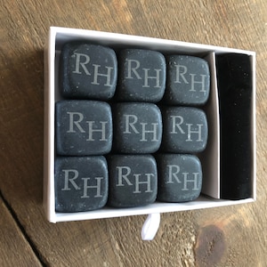 Black Whiskey Stones Set | Custom Engraved Whiskey Stones | Monogram Engraved Whiskey Stones