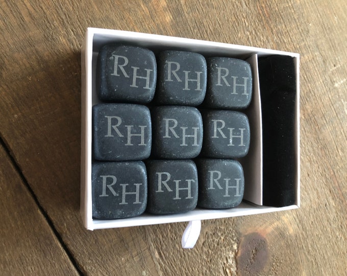 Black Whiskey Stones Set | Custom Engraved Whiskey Stones | Monogram Engraved Whiskey Stones