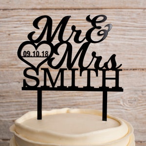 Custom Black Mr and Mrs Wedding Cake Topper | Black Acrylic Personalized Wedding Cake Topper