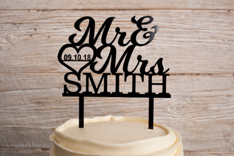 Custom Black Mr and Mrs Wedding Cake Topper Black Acrylic Personalized Wedding Cake Topper image 1