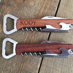 Engraved Wood Personalized Bottle Opener Groomsmen Gifts Custom Corkscrew Custom Bottle Opener Wedding Gift image 4