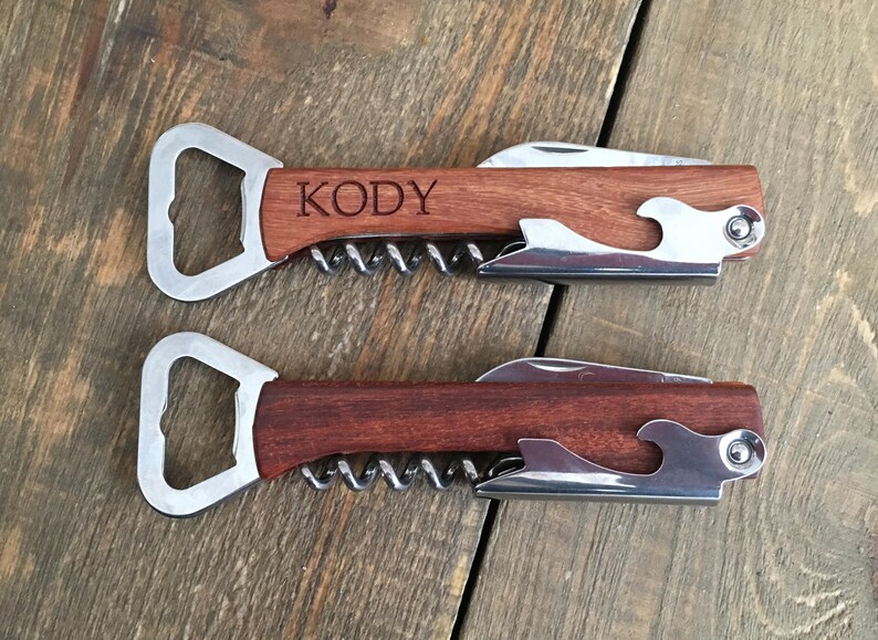 Engraved Wood Personalized Bottle Opener Groomsmen Gifts Custom Corkscrew Custom Bottle Opener Wedding Gift image 4