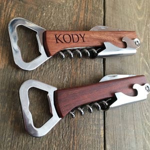 Engraved Wood Personalized Bottle Opener Groomsmen Gifts Custom Corkscrew Custom Bottle Opener Wedding Gift image 5