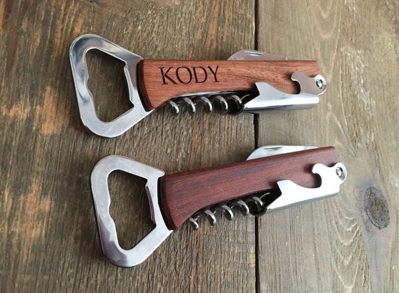 Engraved Wood Personalized Bottle Opener Groomsmen Gifts Custom Corkscrew Custom Bottle Opener Wedding Gift image 5