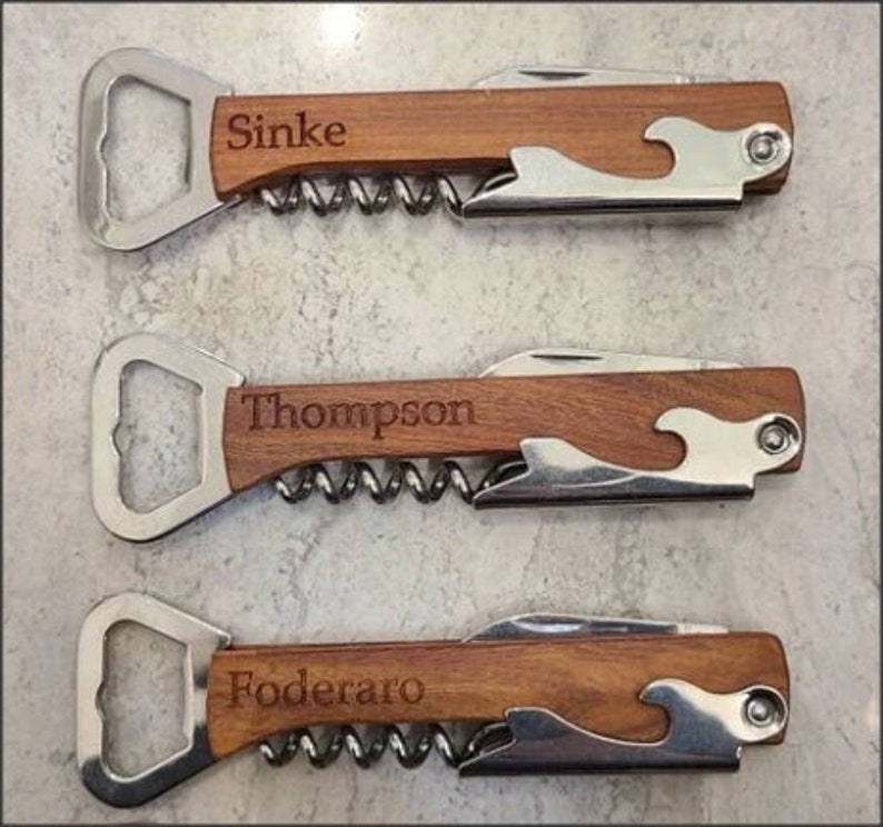 Engraved Wood Personalized Bottle Opener Groomsmen Gifts Custom Corkscrew Custom Bottle Opener Wedding Gift image 1