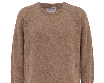 Hand Framed plain Shetland crew for men-CAMEL-141