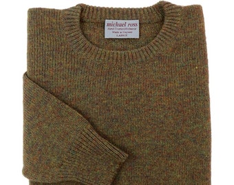 Hand Framed plain Shetland crew for men-998 Autumn