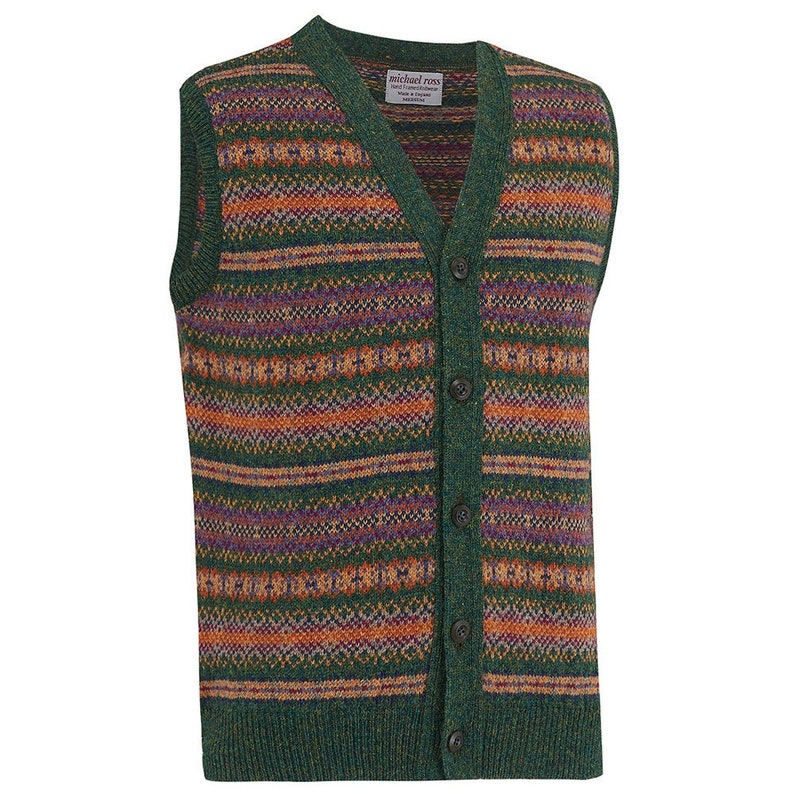 Men’s Vintage Vests, Sweater Vests     Harvest- Fair Isle waistcoat 0001-2746-F06 Tundra Green  AT vintagedancer.com