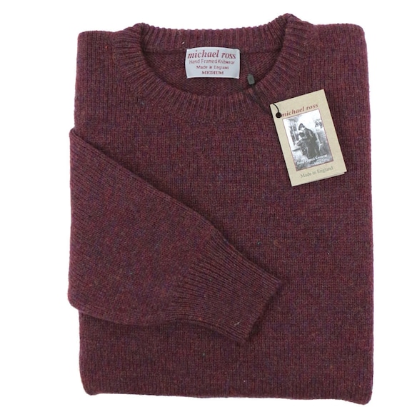 Hand Framed Plain Shetland Crew for Men-239 Purple Heather