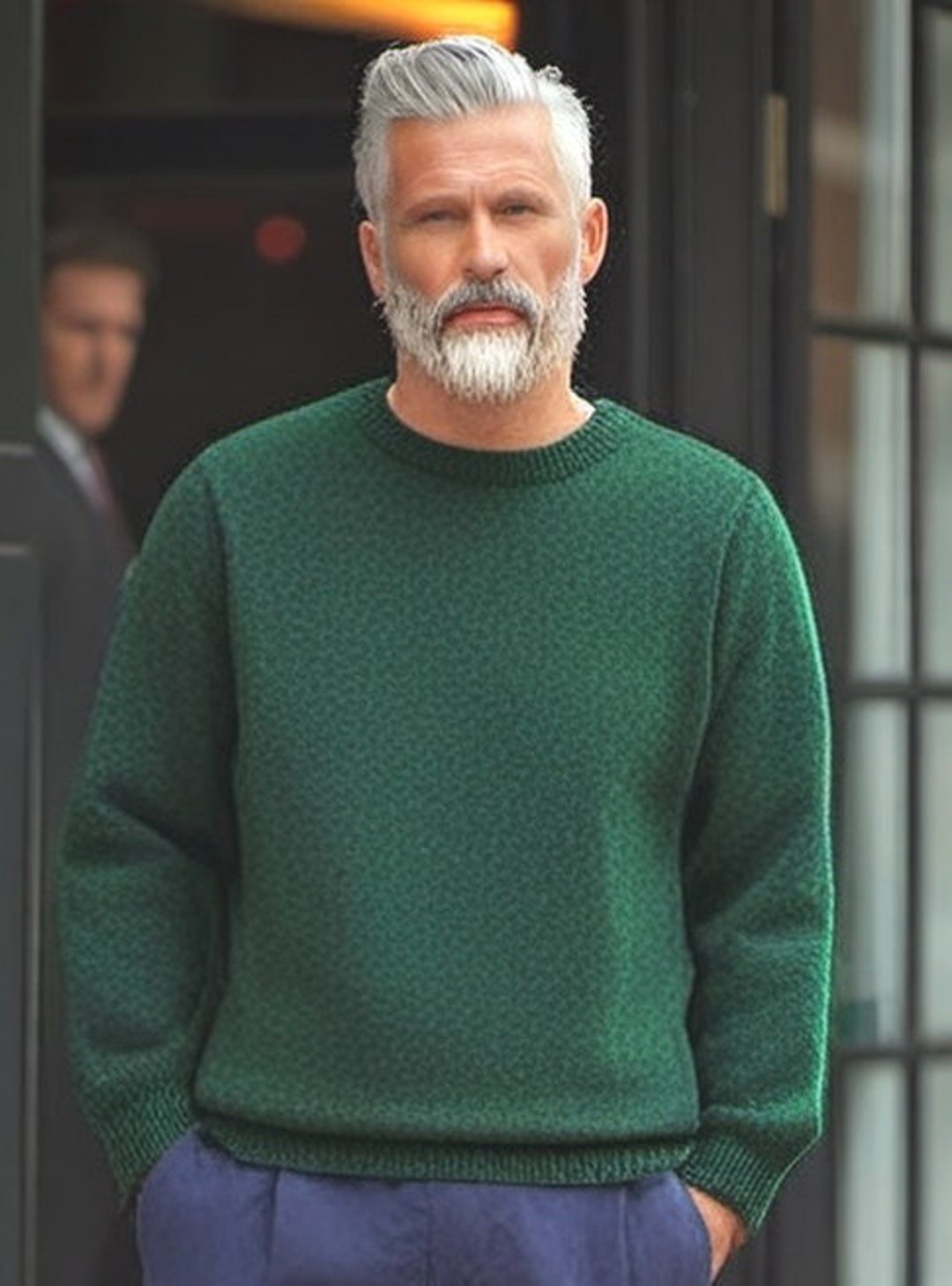 Girocollo in Shetland semplice incorniciato a mano da uomo-FERN