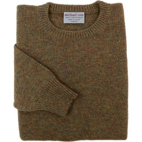 Hand Framed plain Shetland crew for men-998 Autumn