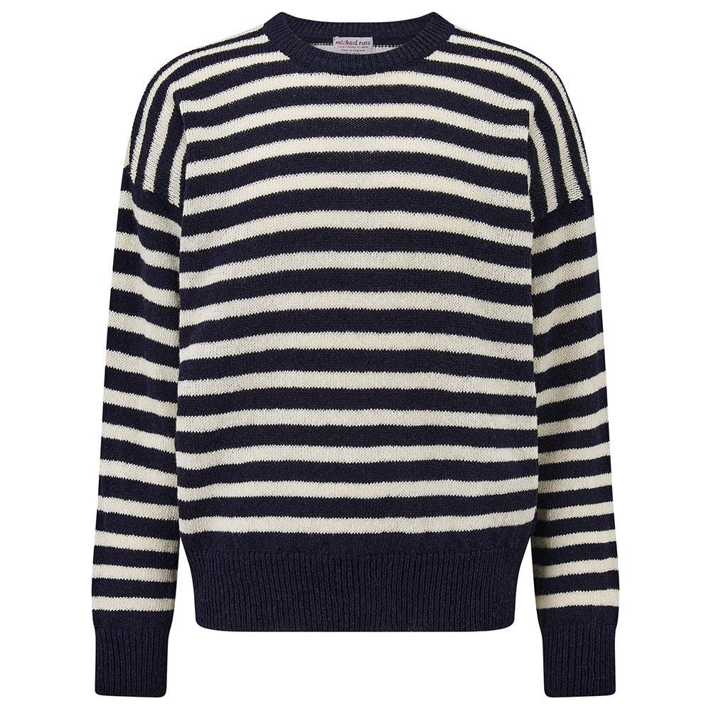 Hand Framed Stripe Shetland Crew for Men8 X 6 Stripe-navy Hand Framed Stripe Shetland Crew for Men8 X 6 Stripe-navy