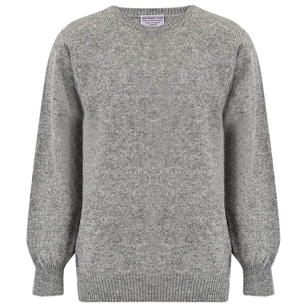 Image of Hand Framed Plain Shetland Crew For Men-steel Grey