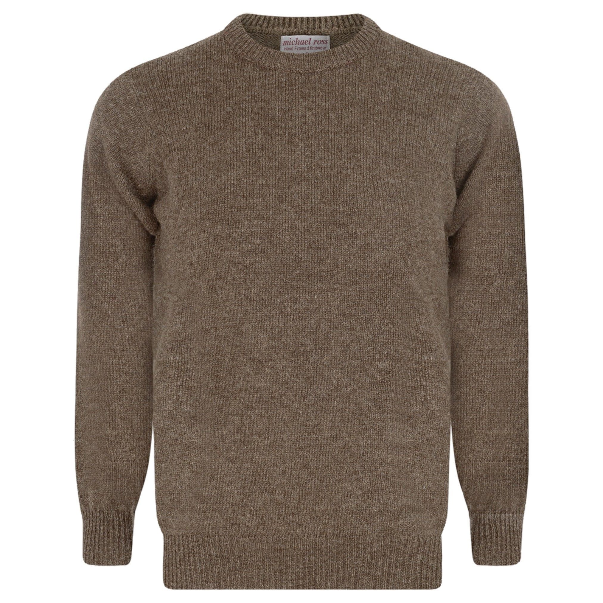 Image of Hand Framed Plain Shetland Crew For Men-Morrit Brown