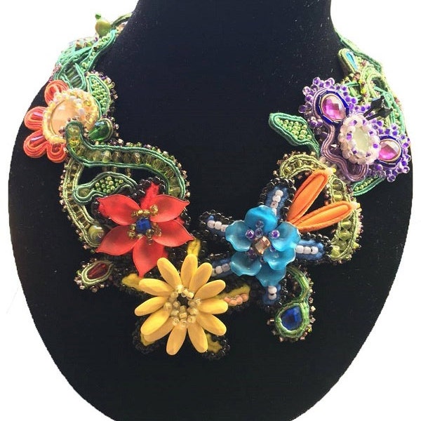 Soutache  Handmade Statement  Necklace Frida Kahlo