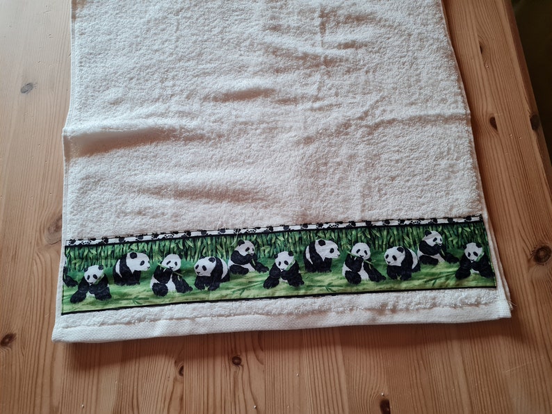 Towel with panda bear border, school, colors green, black, white, cute pander, bamboo, children, sports, adults image 6