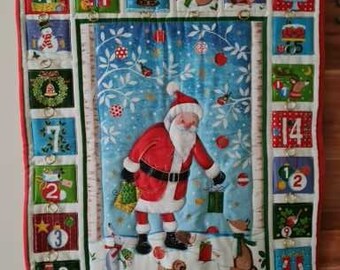 Advent calendar with Santa Claus and forest animals, fabric advent calendar, advent calendar, Christmas decoration,