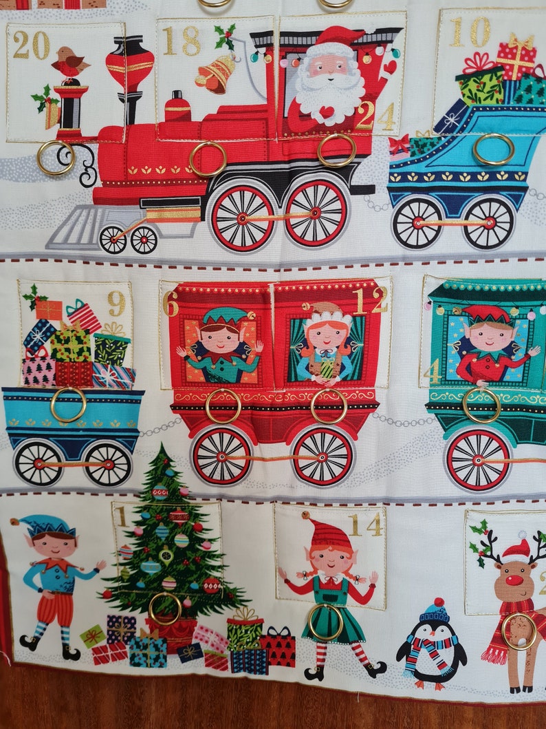 Advent calendar railway, gnomes, fabric advent calendar, children's advent calendar, Christmas quilt, Christmas decoration, bags to fill image 5