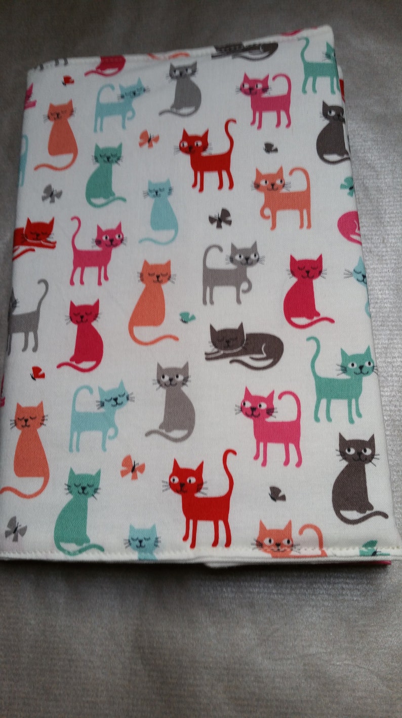 Book cover in fabric with clad DIN A 5, cats, funny cats, school, notebook, diary, children and adults, recipe book, dress book image 1