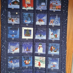 Advent calendar with Santa Claus, Christmas elves, large bags to fill, fabric advent calendar, quilt, children, Christmas decorations