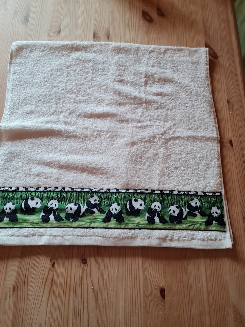 Towel with panda bear border, school, colors green, black, white, cute pander, bamboo, children, sports, adults image 4