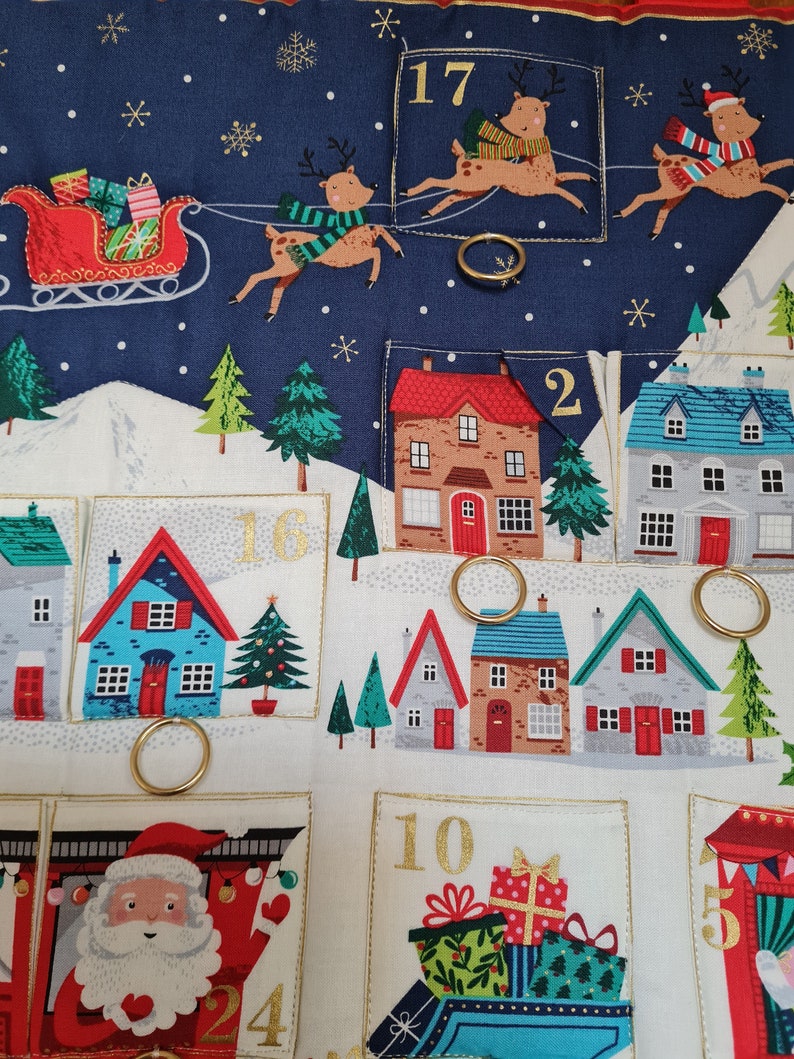 Advent calendar railway, gnomes, fabric advent calendar, children's advent calendar, Christmas quilt, Christmas decoration, bags to fill image 3