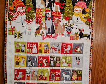 Adventskalender Hunde und Schneemänner, Stoff-Adventskalender, Adventskalender Kinder, Weihnachts Quilt,Weihnachts Deko, Taschen zum füllen