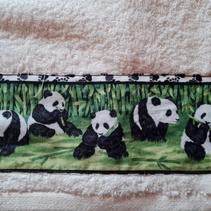 Towel with panda bear border, school, colors green, black, white, cute pander, bamboo, children, sports, adults image 5