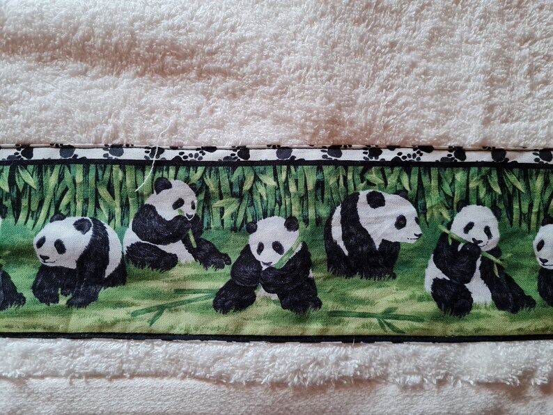 Towel with panda bear border, school, colors green, black, white, cute pander, bamboo, children, sports, adults image 5