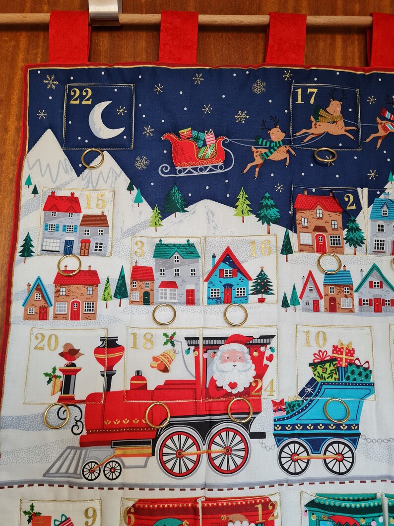 Advent calendar railway, gnomes, fabric advent calendar, children's advent calendar, Christmas quilt, Christmas decoration, bags to fill image 9