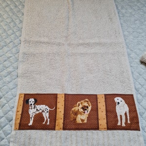 Gästehandtuch mit verschiedenen Hunderassen, Golden Retriever, Dalmatiner, Chau Chau, Kinder, Gästehandtuch Frotee, Gästehandtuch beige Bild 3