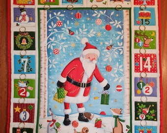 Adventskalender mit Weihnachtsmann und Waldtiere, Stoff-Adventskalender, Adventskalender, Weihnachts Deko,