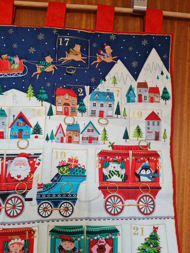 Advent calendar railway, gnomes, fabric advent calendar, children's advent calendar, Christmas quilt, Christmas decoration, bags to fill image 7