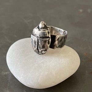 Egyptian Silver scarab Beetle Ring. Size O or 7 1/2