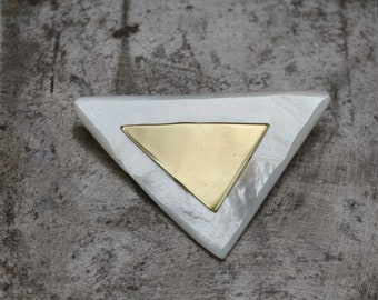 Brass and Mother of Pearl Modern Brooch.