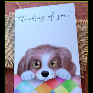Lot de quatre cartes de voeux pour chiots mignons | Je pense à vous, je vous envoie de l'amour, je suis vide à l'intérieur