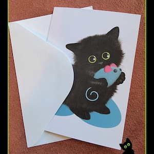 Lot de 4 cartes de vœux chat noir mignon | Blanc, Papier cartonné, Œuvres d'art originales, Amoureux des chats