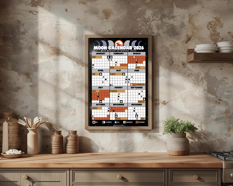 2026 Printable Lunar Calendar With Mercury Retrograde Dates and Moon ...