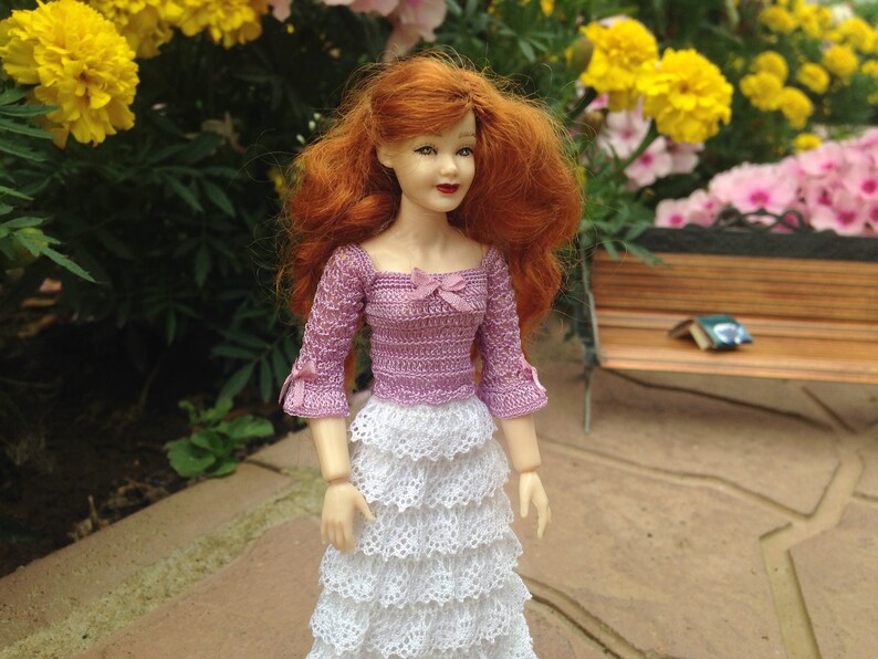 for Heidi Ott doll Dollhouse miniature dress blouse+skirt