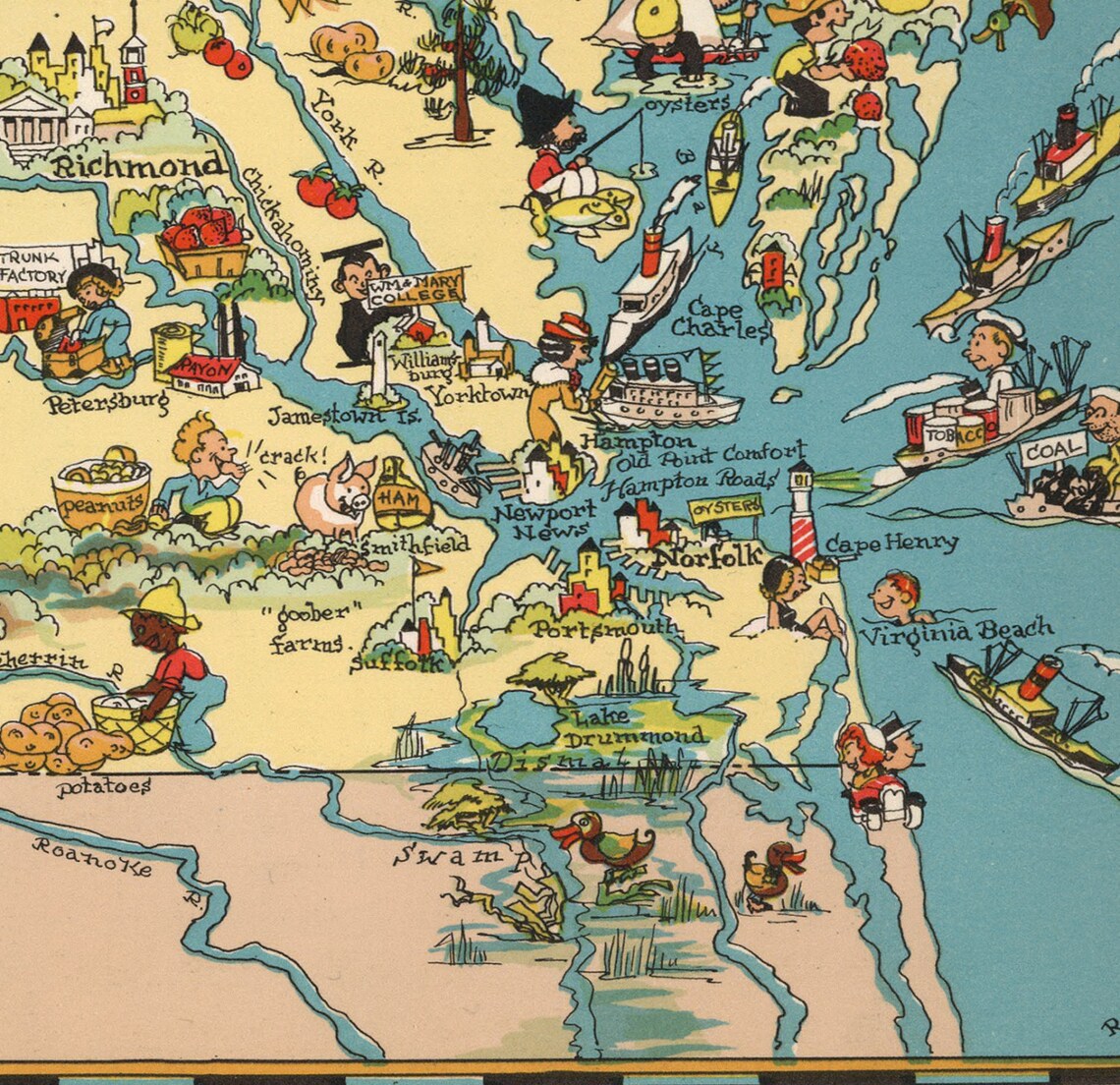 Virginia VA Vintage Whimsical 1930s' Map Restoration | Etsy