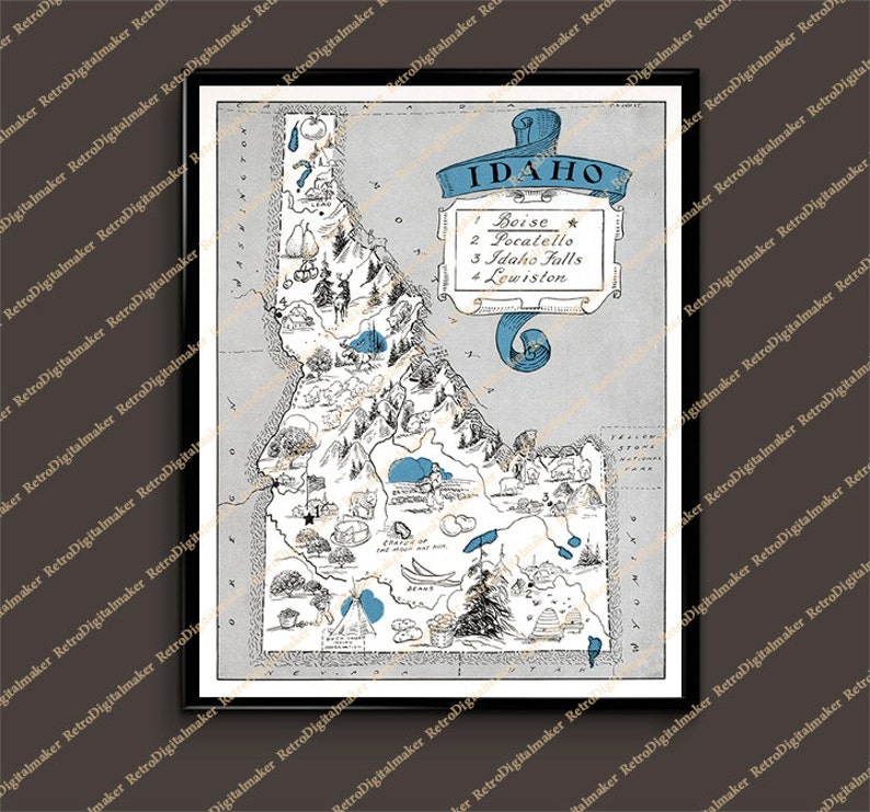 Idaho ID United States Whimsical Map Digital Download Etsy