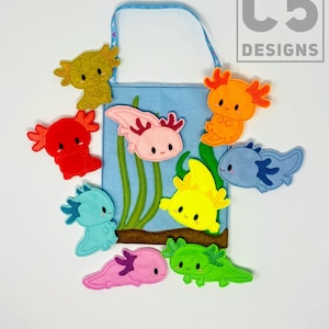 ITH Digital Embroidery Design - Axolotl Aquarium Finger Puppet Set - 4X4 Hoops and Larger - Digital Instant Download - Many Formats