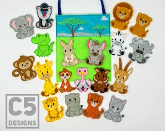 ITH Digital Embroidery Design - Safari Animal Finger Puppet Set with Busy Book Page - 4X4 Hoops and Larger - Instant Download - Many Formats