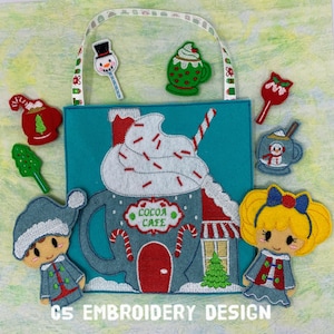 ITH Digital Embroidery Design - Christmas Cocoa Shop Finger Puppet Set - 4X4 Hoops and Larger - Digital Instant Download - Many Formats